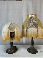 2pc Metal Accent Lamps w/Embroidered Silk Shades