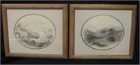 Set Of 2 16" x 19" Lithographs