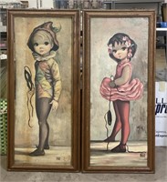 Vintage Maio Big Eyed Boy and Girl Framed Art