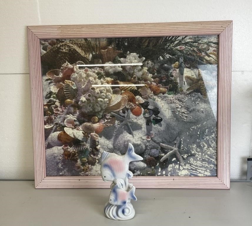 Ocean Scene Framed Puzzle and Ceramic Figurine