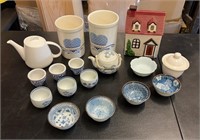 White House Cookie Jar, Blue & White Glass& More