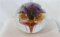 Hand-Blown Multi-Color Floral Glass Paperweight