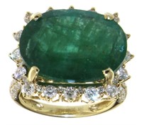 14kt Gold 14.27 ct Natural Emerald & Diamond Ring