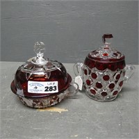 Ruby Flash Butter Dish & Sugar