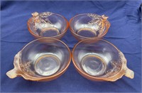 4 Leaf Handle Pink Depression Glass Small Bowls