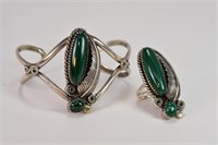Indian Silver & Malachite Bracelet & Ring