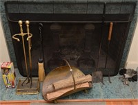 FIREPLACE TOOLS, KINDLING BASKET, FIRE SCREEN