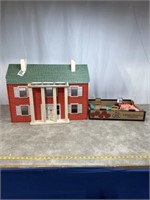 Vintage wood dollhouse with furniture