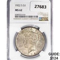 1922-S Silver Peace Dollar NGC MS62