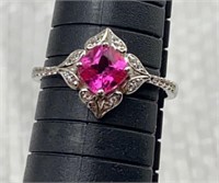 Exquisite pink topaz,cz,925 silver ring size 9