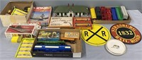 Model Train Cars; Signs; Accessories & Tracks Lot