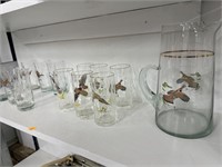 Vintage Bird glasses and pitcher