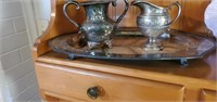 Silver-plated tray and pitchers