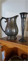 Silver-plated pitcher and candlestick