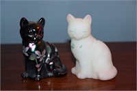 2 Fenton hand-painted cat figurines one is signed
