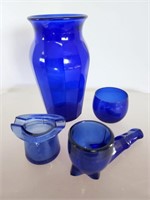 Cobalt Blue vase, ashtray, pipe