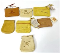 SEVEN SMALL LEATHER FIRST NATIONS PURSE POUCHES