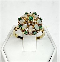 14K OPAL AND EMERALD COCKTAIL RING