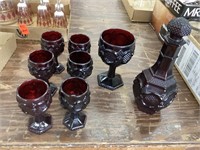 Boood red goblet and pourer, with 6 glasses