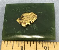 2" x 2" Jade belt buckle with a large gold nugget