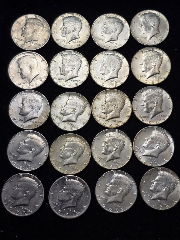 1965 - 1976D Kennedy Half Dollars (20)