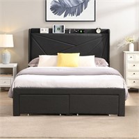 Full Size Bed Frame w/Storage Drawers & Headboard