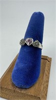 Sterling Silver Amethyst Marcasite Heart Ring