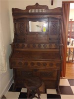 Antique Pump Organ w/ Ball & Claw Foot Stool