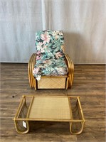 Mid Century Rattan Pretzel Recliner & Bed Tray