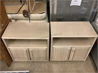 Pair White Oak Side Tables with Storage