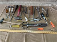 Tools: 2 hammers, pliers, wrenches, & more