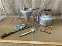 Aluminum kettle, potato masher, and more