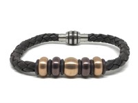 Men's Stainless Steel Brown Leather with Beads