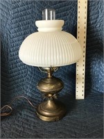 Vintage Brass Oil Lamp Style Electric with Milk