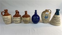 6 STONEWARE POTTERY WHISKY DECANTERS INCLUDES