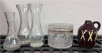 5 PCS lot of glass vases & more