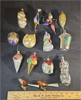 Assorted glass Christmas ornaments,  14 pieces