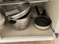 misc. 3pc. Pans, 3 lids and pot strainer