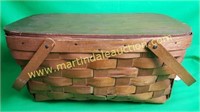 Large Woven Wooden Picnic Basket, Hinged Lid