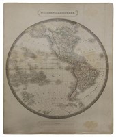 MAP, "WESTERN HEMISPHERE", SIDNEY HALL, 1829