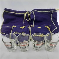 Four personalized shot glasses and 4 C.R bags