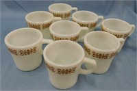Eight 1960's Pyrex Copper Filigree coffee cups