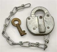 Vintage Railroad Lock w/ Working Brass Barrel Key