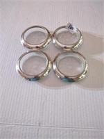 Sterling silver rimmed crystal coasters, set of 4.