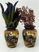 Handcarved Bavarian Wooden Vase Pair German