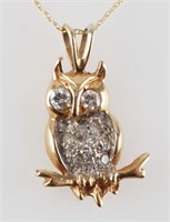 14K Gold Diamond Owl Pendant & Necklace