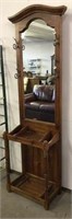 Vintage Wooden Hall Tree with Mirror