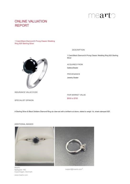 1.00 CT Black Diamond 6 Prong Classic Wedding Ring