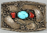 Navajo Turquoise and Coral Buckle