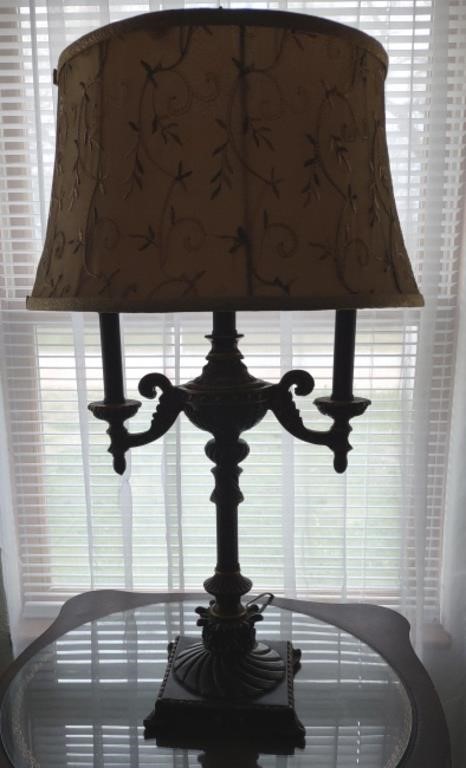 Parlor Lamp Replica w/Needlepoint Shade 30"